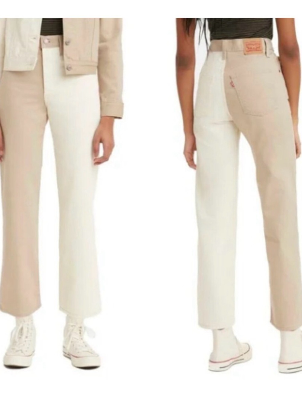 Levi’s Ribcage Straight Ankle Two-Tone Beige & Cream Jeans